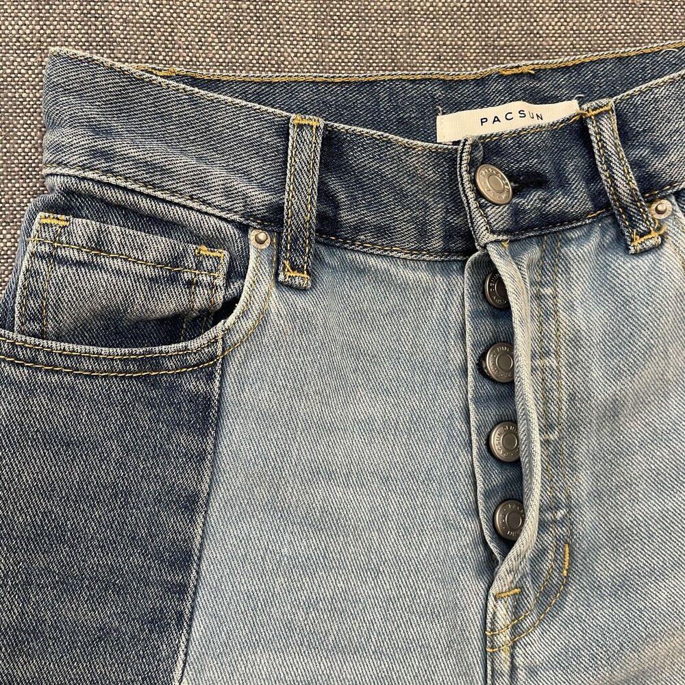 PacSun Women’s Jeans Size 24 Short Blue Denim Two Tone High Rise Straight - Picture 2 of 9